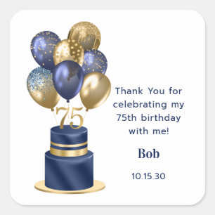 75. Geburtstag Navy Blau Ballon Torte Danke Quadratischer Aufkleber