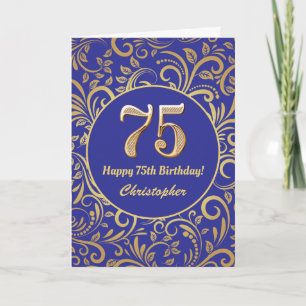 75. Geburtstag Navy Blau und Gold Floral Muster Karte