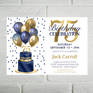 75. Geburtstag Navy Blue Balloon Cake Einladung