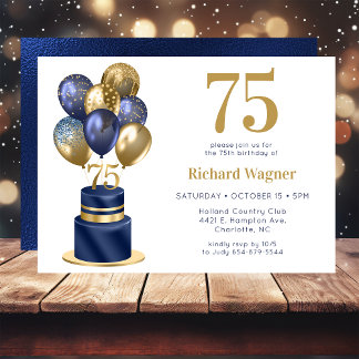 75. Geburtstag Navy Blue Balloon Cake Einladung