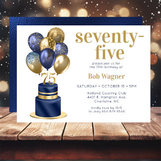 75. Geburtstag Navy Blue Balloon Cake Einladung