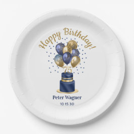 75. Geburtstag Navy Blue Balloon Cake Pappteller