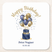 75. Geburtstag Navy Blue Balloon Cake Rechteckiger Pappuntersetzer (Vorderseite)