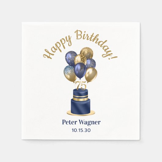 75. Geburtstag Navy Blue Balloon Cake Serviette (Vorderseite)