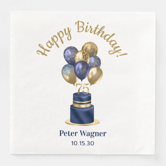 75. Geburtstag Navy Blue Balloon Cake Serviette (Vorderseite)
