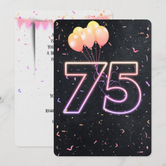 75. Geburtstag Neon Sign auf schwarze Einladung