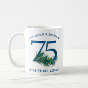 75. Geburtstag oder Jubiläum Pfauenfeder Kaffeetasse