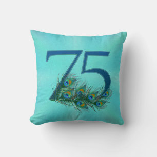 75. Geburtstag oder Jubiläum Pfauenfeder Kissen