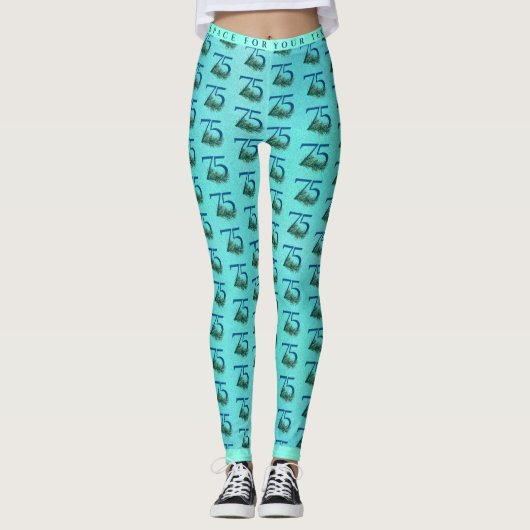 75. Geburtstag oder Jubiläum Pfauenmuster Leggings (Vorderseite)