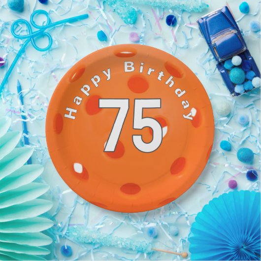 75. Geburtstag Orange Pickleball Pappteller (Party)