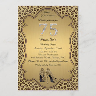75. Geburtstag Party, 75., Cheetah High Heels Shoe Einladung