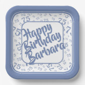 75. Geburtstag Party Nummer Muster Blau Weiß Pappteller (Vorderseite)