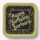 75. Geburtstag Party Nummer Muster Schwarz/Gold Pappteller (Vorderseite)