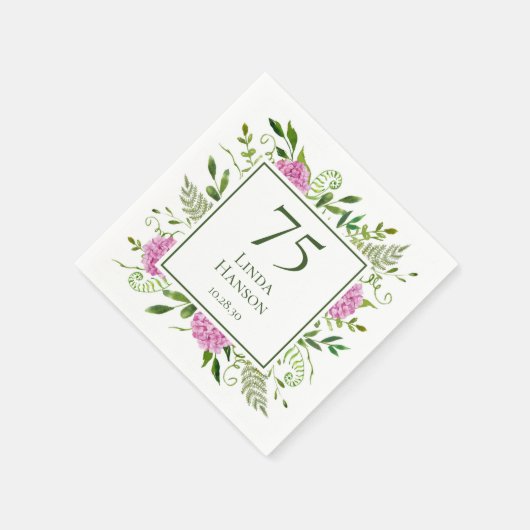 75. Geburtstag Pink Hydrangeas Serviette (Ecke)