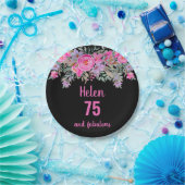 75. Geburtstag pink schwarz Aquarellblume Pappteller (Party)