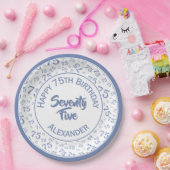 75. Geburtstag Random Number Pattern Blau/Weiß Pappteller (Party)