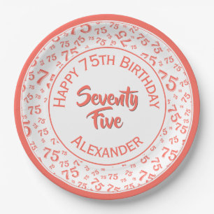 75. Geburtstag Random Number Pattern Coral/White Pappteller