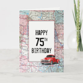 75. Geburtstag Red Retro Truck auf Karte