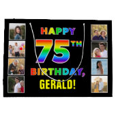 75. Geburtstag: Regenbogentext, benutzerdefinierte Große Geschenktüte (Rückseite)