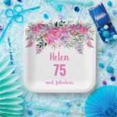 75. Geburtstag rosa Aquarellblüte Pappteller (Party)