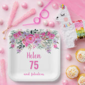 75. Geburtstag rosa Aquarellblüte Pappteller (Party)