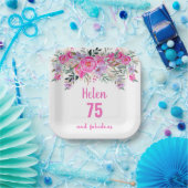 75. Geburtstag rosa Aquarellblüte Pappteller (Party)