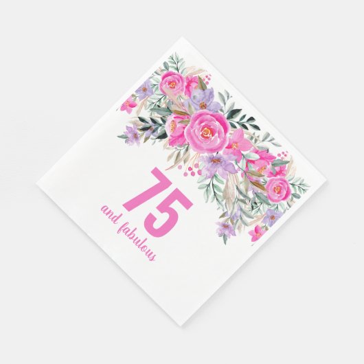 75. Geburtstag Rosa Blumenserie Party Servietten (Ecke)