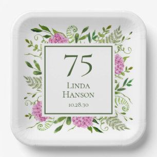 75. Geburtstag Rosa Hortensien Pappteller