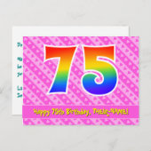 75. Geburtstag: Rosa Streifen & Herz, Regenbogen 7 Postkarte (Vorne/Hinten)