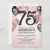 75. Geburtstag Rose Gold Ballons Einladung (Vorderseite)
