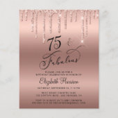75. Geburtstag Rose Gold Glitzer Einladung (Vorderseite)