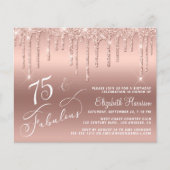75. Geburtstag Rose Gold Glitzer Einladung (Vorderseite)