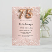 75. Geburtstag Rose Gold rosa Konfetti Luxus Einladung (Stehend Vorderseite)