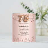 75. Geburtstag Rose Goldene Rosa Sterne Einladung (Stehend Vorderseite)