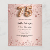 75. Geburtstag Rose Goldene Rosa Sterne Einladung (Vorderseite)
