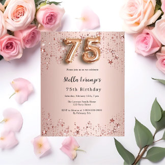 75. Geburtstag Rose Goldene Rosa Sterne Einladung