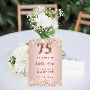 75. Geburtstag Roségold-Foto-Willkommensprogramm Einladung