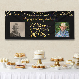 75. Geburtstag Schwarz Gold Lichterkette Retro Fot Banner