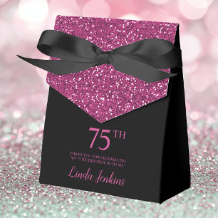 75. Geburtstag Schwarz Heißrosa Glitter Dankeschön Geschenkschachtel