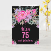 75. Geburtstag schwarz rosa Aquarellkarte Karte (Gelbe Blume)