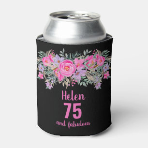 75. Geburtstag schwarz rosa Blumenkeller kühler Dosenkühler