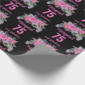 75. Geburtstag schwarz rosa Blüte Geschenkpapier (Ecke)