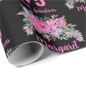 75. Geburtstag schwarz rosa Blüte Geschenkpapier (Rolleneckpunkt)