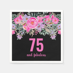 75. Geburtstag schwarz rosa Blüte Serviette