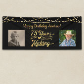 75. Geburtstag Schwarzes Gold String Lights Retro  Banner