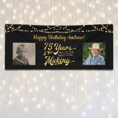 75. Geburtstag Schwarzes Gold String Lights Retro  Banner