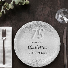 75. Geburtstag silberne elegante Konfetti Pappteller