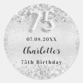 75. Geburtstag silberne elegante Konfetti Runder Aufkleber (Vorderseite)