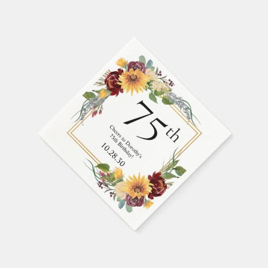75. Geburtstag Sonnenblumen Serviette (Ecke)