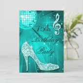 75. Geburtstag Sparkle Heels und Aquamariner Disko Einladung (Stehend Vorderseite)